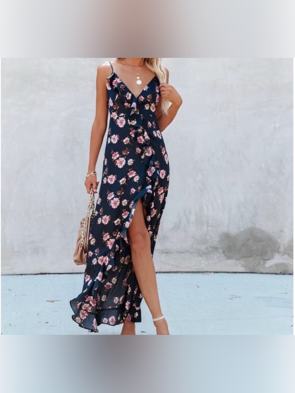 Vici Black Slip Dress with Pink/Brown flowers as XL